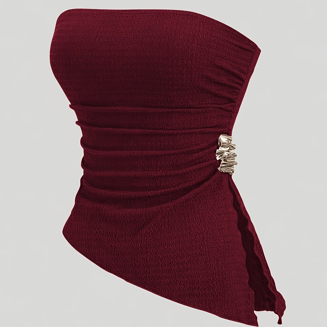 TEMU Women's Fashionable Slim-fit Tube Top With Side Slit And Decorative Buckle Design