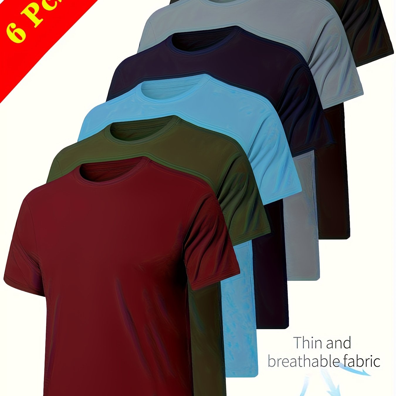 TEMU 6pcs Men's Sports Shirt Short Sleeved Sports Top Quick Drying Round Neck Running T-shirt