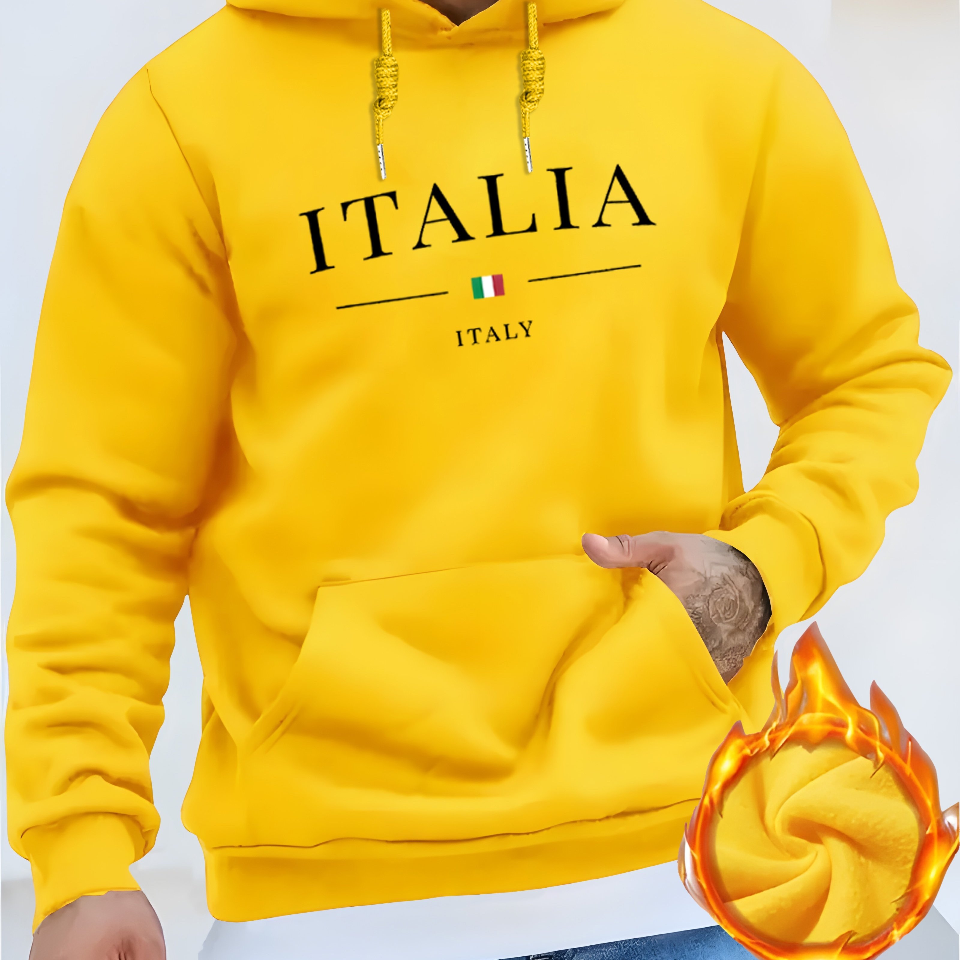 TEMU Italian Flag Print, Men's Casual And Comfortable, Stylish Long-sleeve Sports Sweatshirt, Versatile Hooded Top For Autumn And Winter
