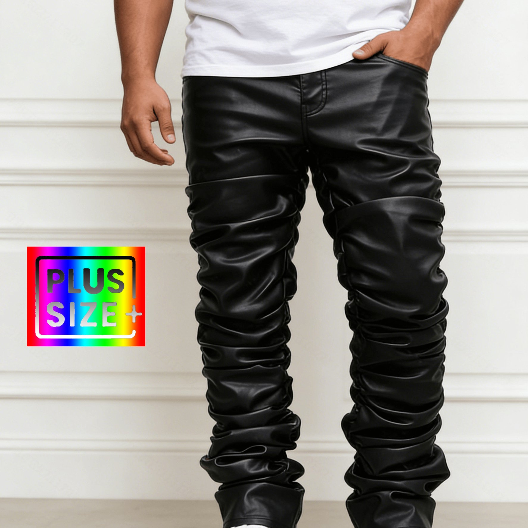 Image of Hme-293 Men's High-street Pleated Black Pants Plus Size Relaxed Straight-leg Casual Trousers Comfortable, Breathable, Versatile