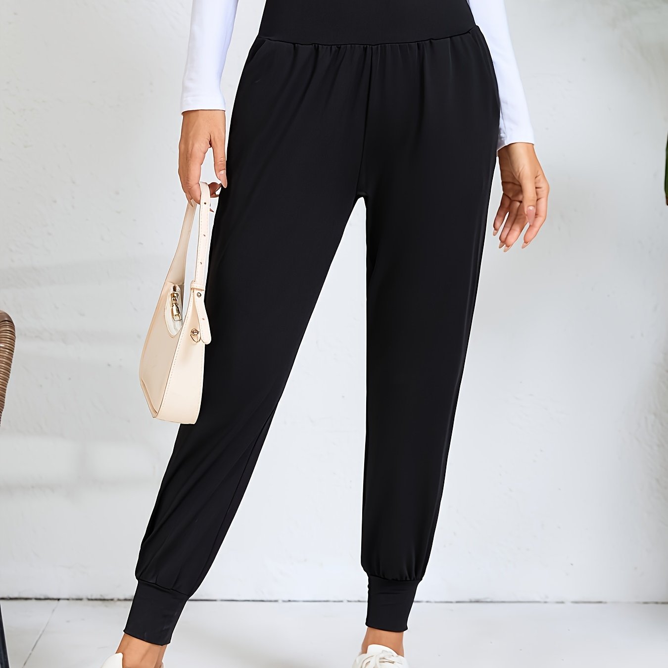 TEMU An Elegant Women's Casual High-waisted Pants With Slant Pockets. Women's Pants And Long Pants For Spring, Summer, And Autumn