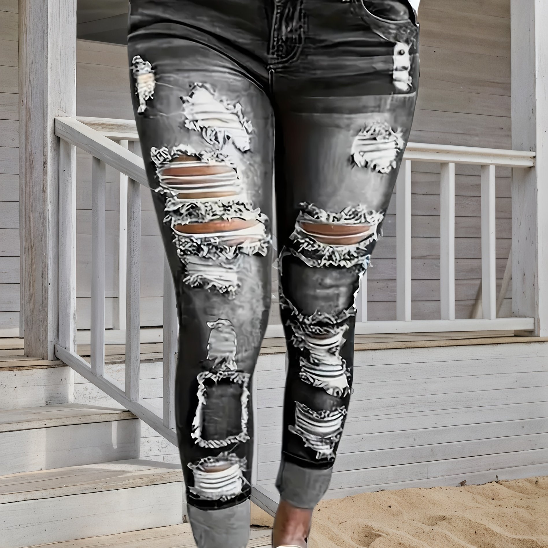 Image of Slim-fit Stretch Ripped Jeans Casual