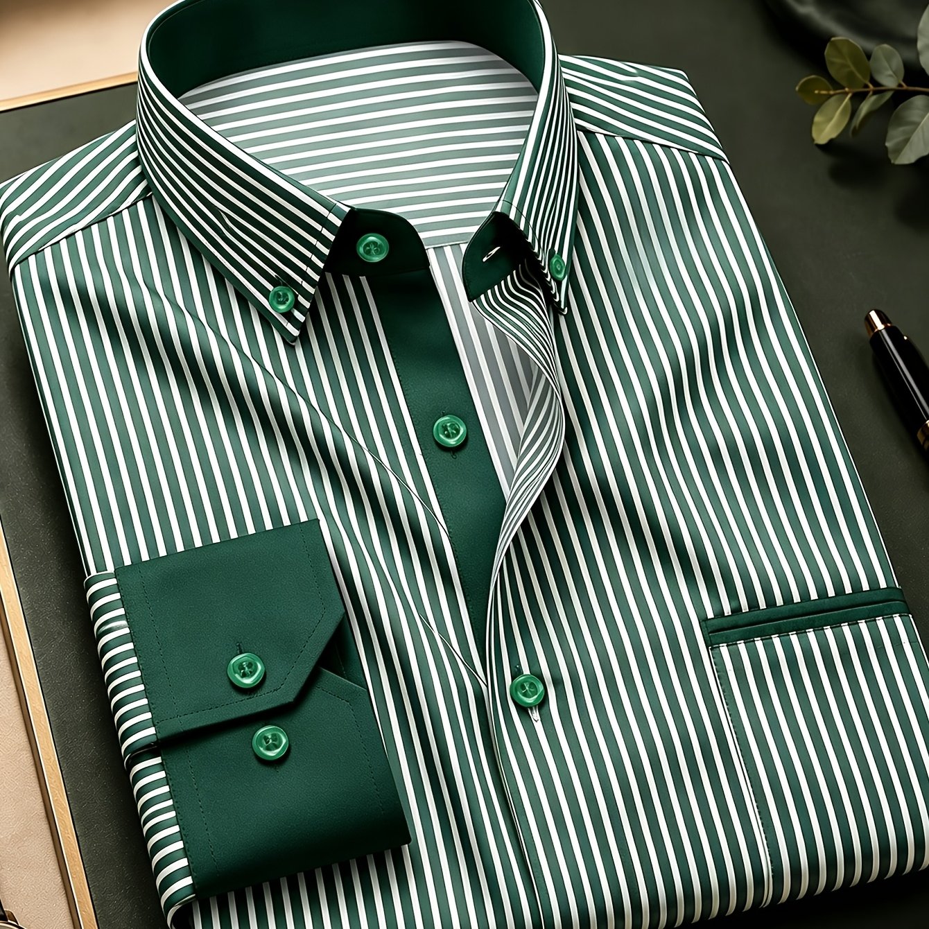 TEMU Striped Men's Long-sleeve Shirt, Casual And Fashionable Youth Slim-fit , New Arrival