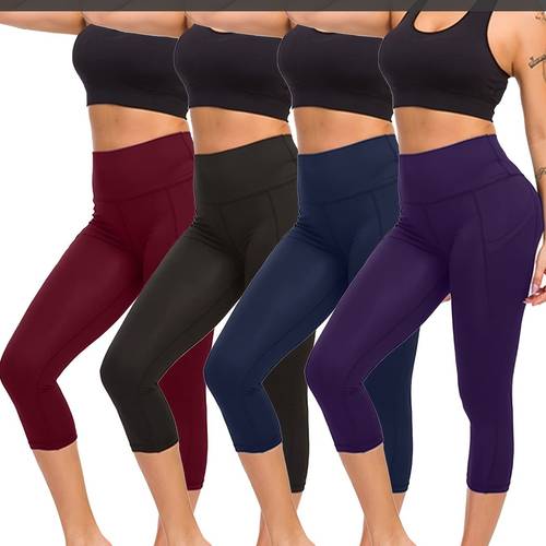 4 size high waist stretchy capri yoga pants with pockets breathable workout pants for women fitness running gym