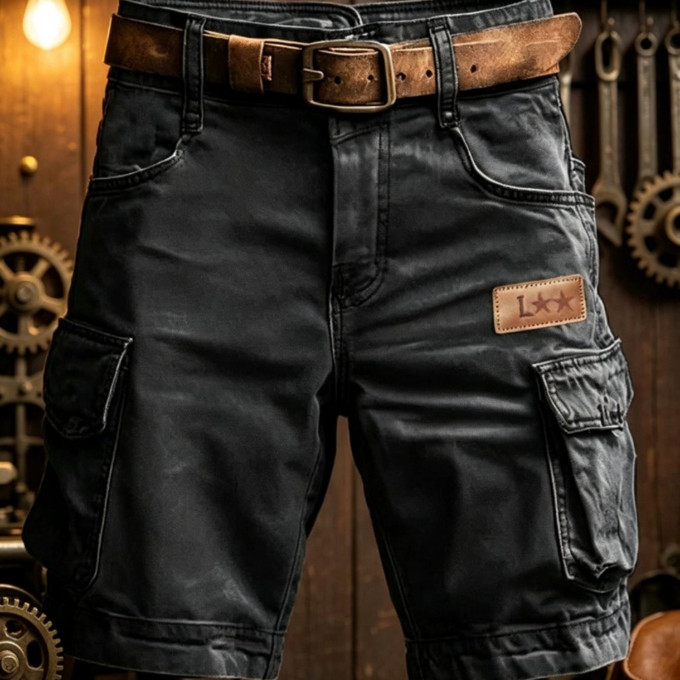 TEMU 1 Pack Men's Black Vintage Washed Cargo Shorts, Multi-pocket Durable Relaxed Fit Summer Casual Work Shorts, Ideal For Day Music Fest Camping