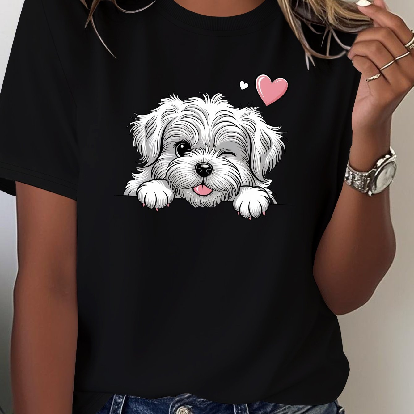 Image of Plus Size, Fluffy Maltese Puppy Women's Pure Comfortable T-shirt
