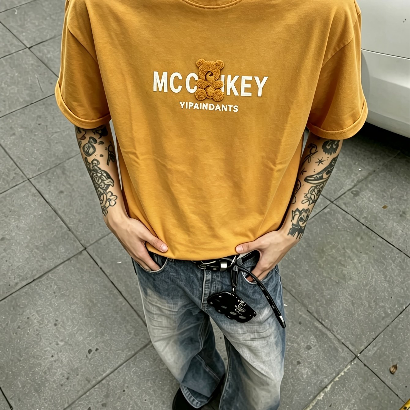 Image of Age-reducing Letter Pattern, Pure Cotton Men's T-shirt, Ribbed Color- Style Summer/autumn Sportswear, Soft And Breathable Short-sleeved Top