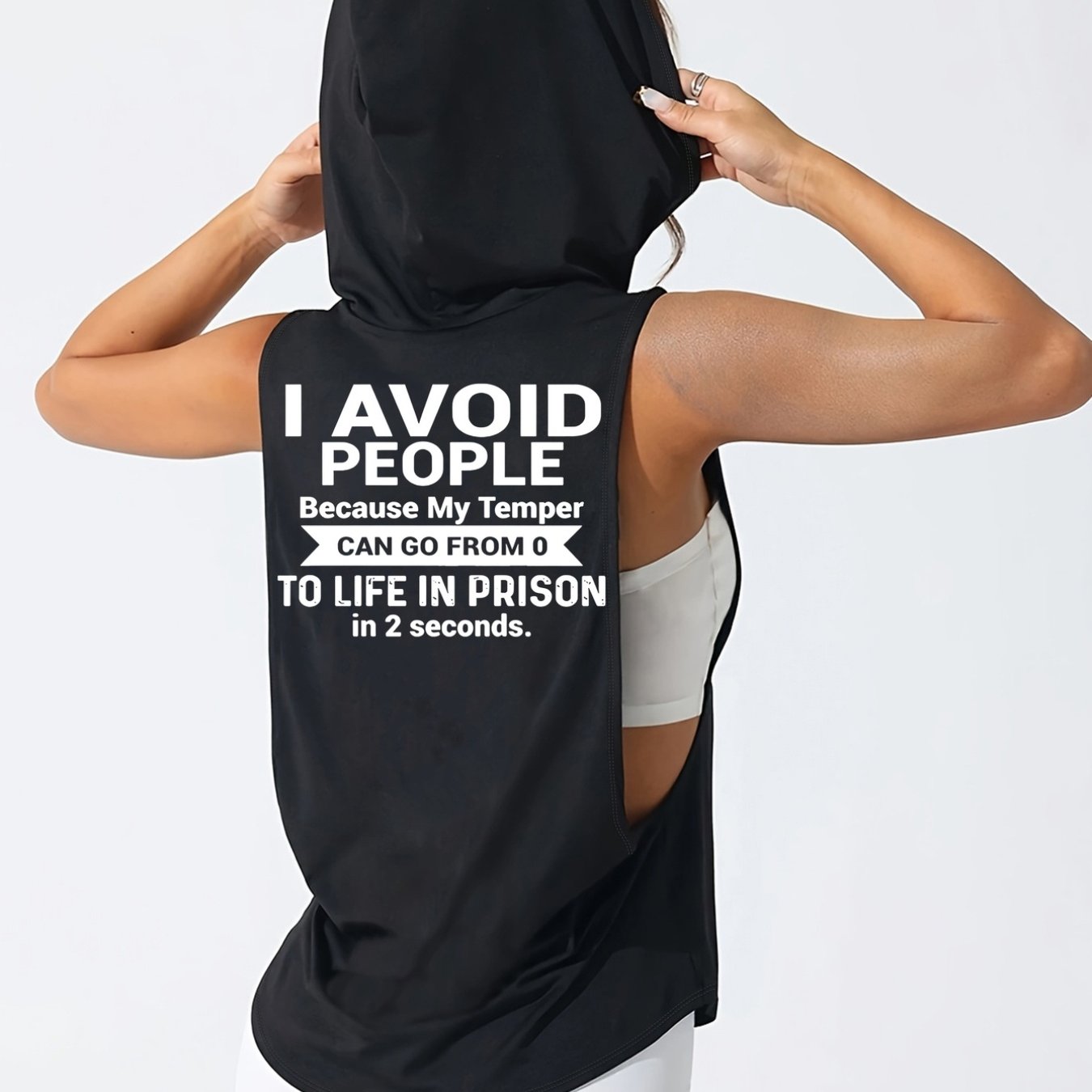 TEMU Women's Sleeveless Hooded Tank Top, "i Avoid Lightning" Print, Loose Fit, Machine Washable, Suitable For Spring/summer Casual And Athletic Wear,
