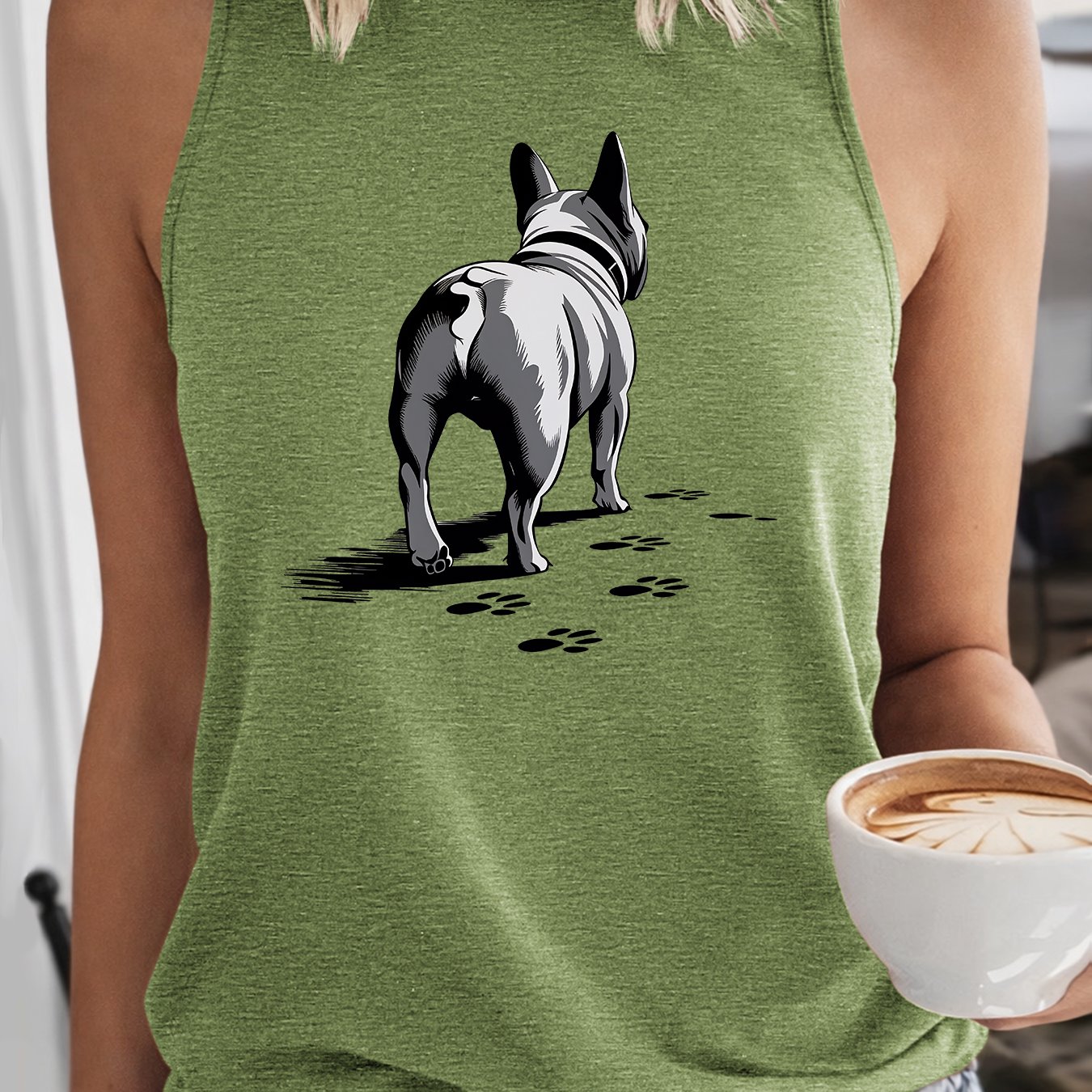 TEMU Women's French Bulldog Paw Print Tank Top - Retro Sleeveless Blouse Shirt With Frenchie Back | Machine Washable Round Neck Suitable For Parties,