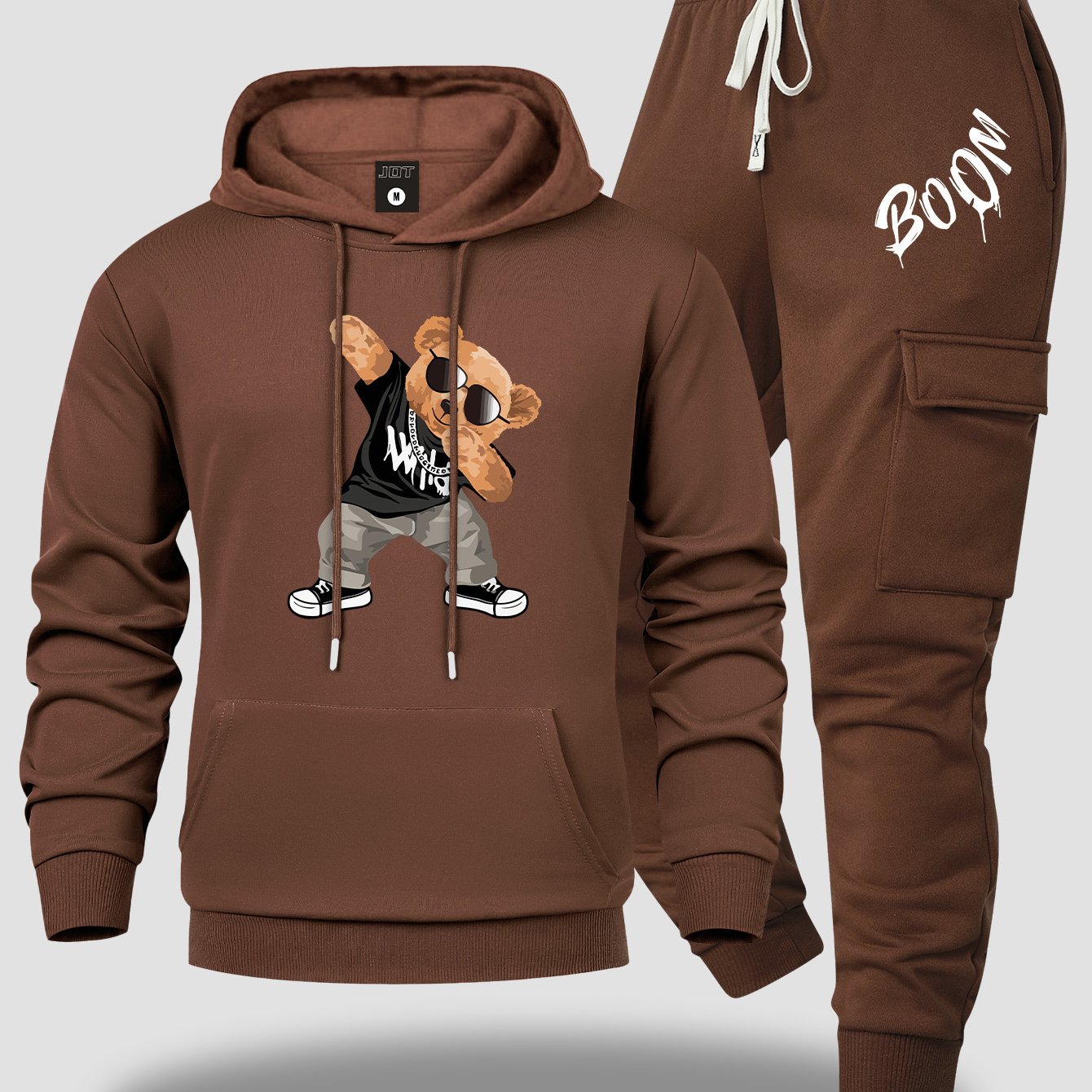 TEMU Men's New Casual Hoodie And Multi-pocket Cargo Joggers, Drawstring Everyday Comfortable Versatile Breathable Minimalist Print Kangaroo Pocket