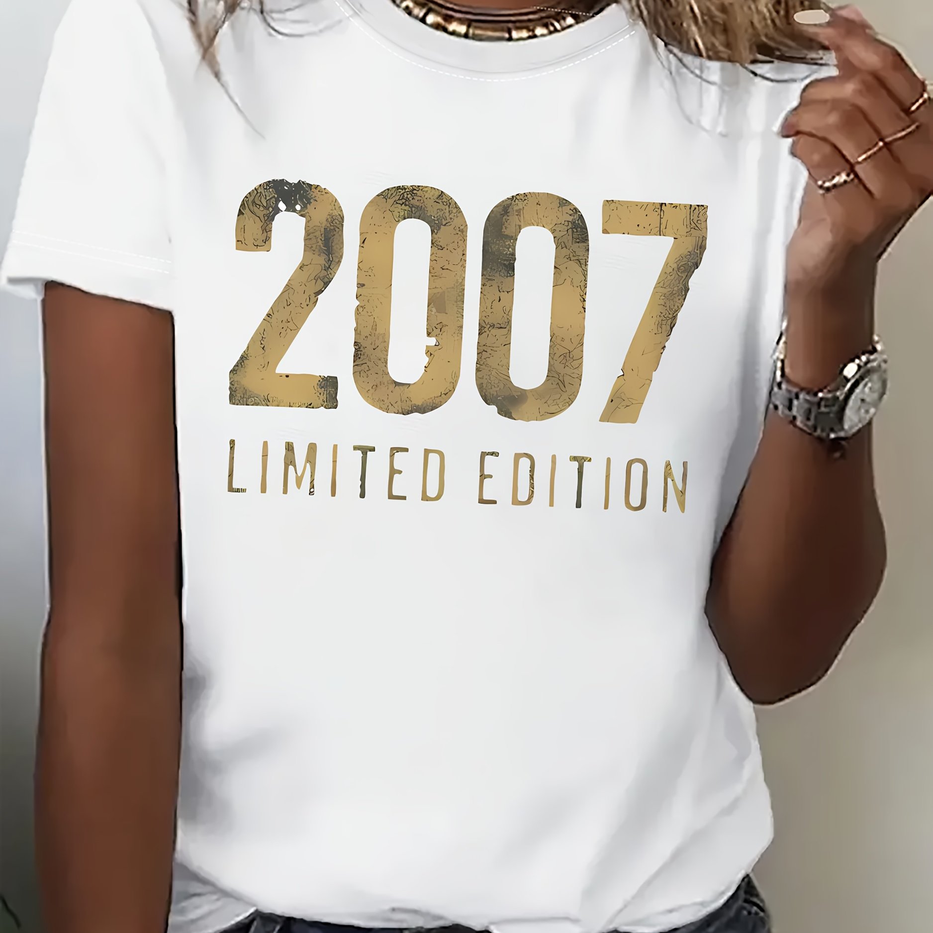 2007 Edition Printed T-shirt, Short-sleeved Round Neck Casual Top For Spring And Summer, Women's Clothing
