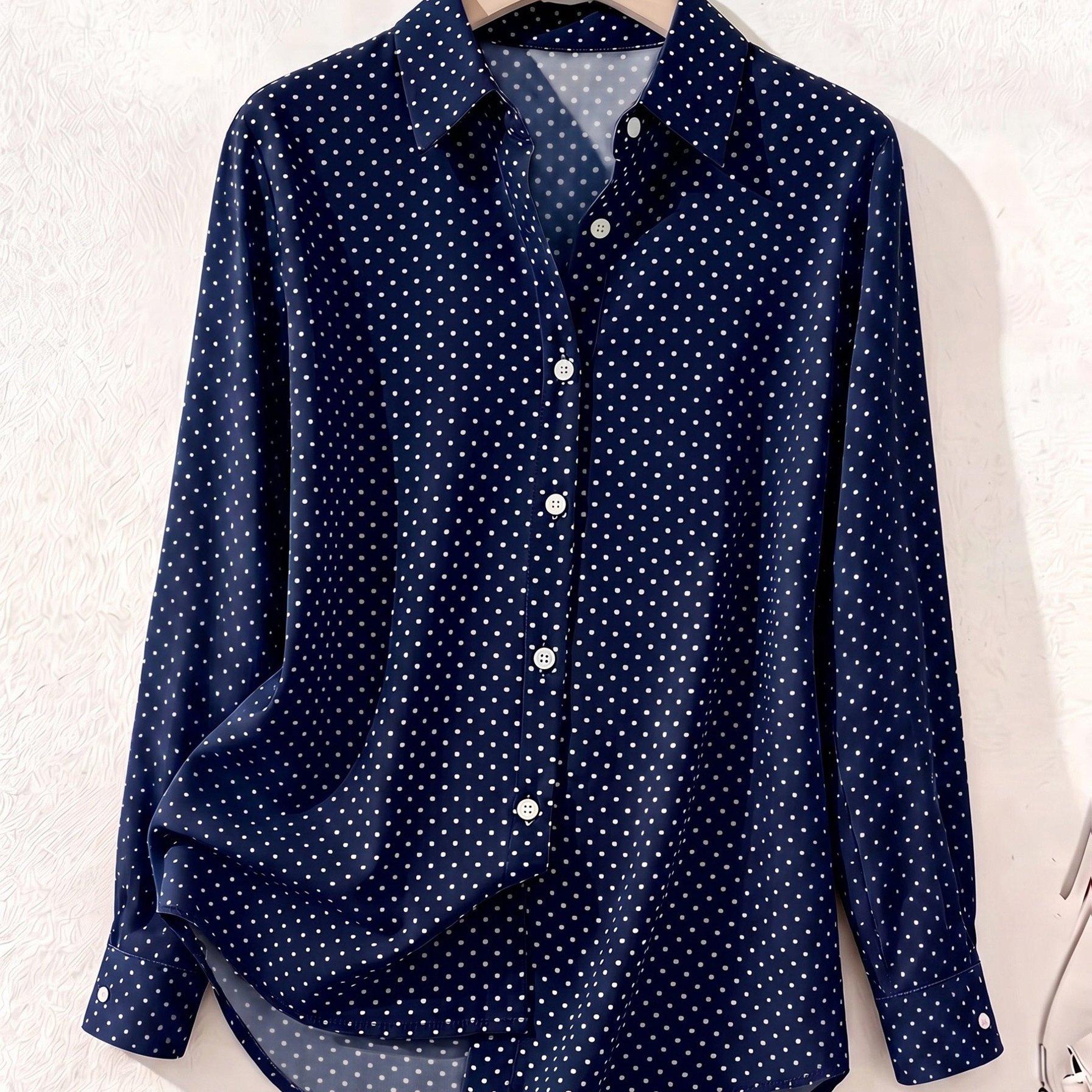 TEMU Chemise à pois et tendance pour femmes, manches longues, printemps automne, bouton unique