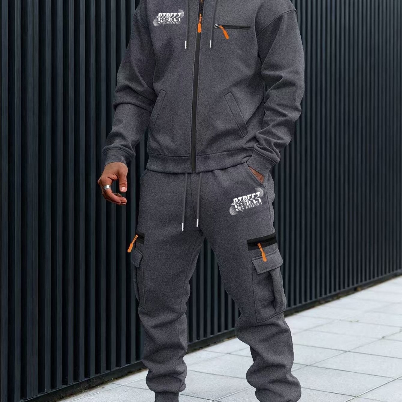 TEMU American-style 2026 Latest Autumn/winter Outfit! Loose-fit Jacket   Multi-pocket Trousers, 1 Set For