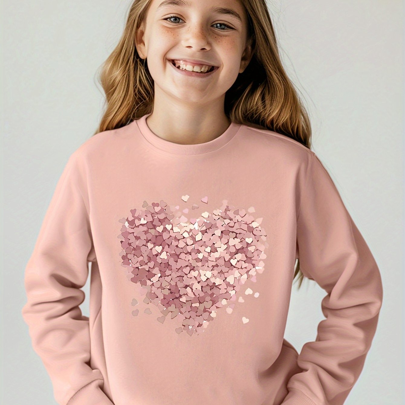Girl's Round Neck Sweatshirt, Creative Pattern Print Soft And Comfortable Sweatshirt, Children's Autumn/winter Top