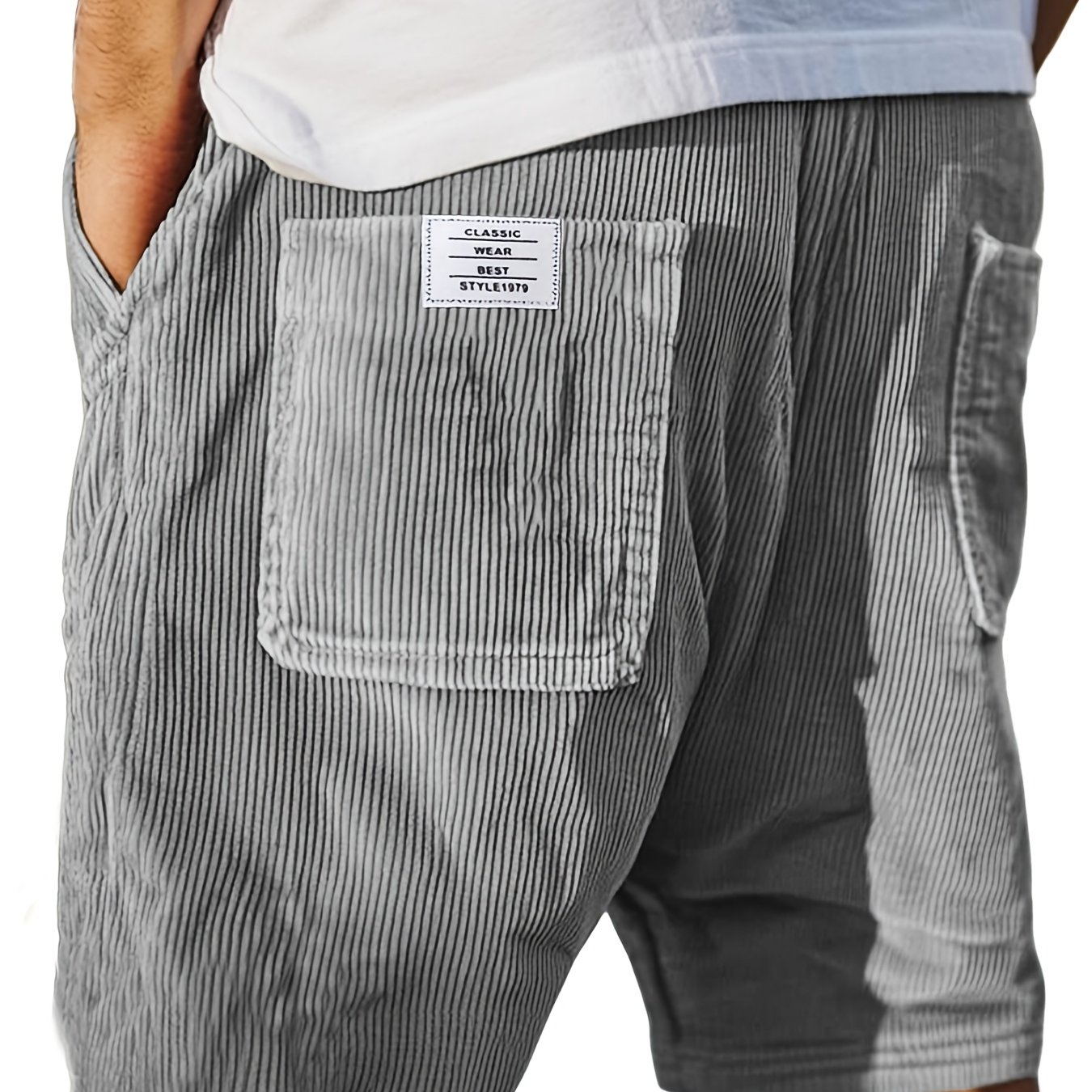 2pcs 2026 New Casual Corduroy Striped Pants For Men With On Back Pocket And Drawstring Shorts, Men's Cargo Shorts Casual Drawstring Elastic Waist Corduroy Summer Beach Shorts With Pockets
