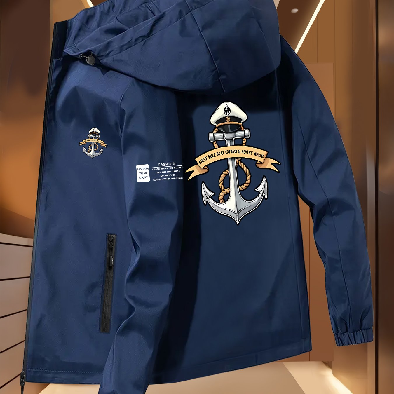TEMU Hooded Ideal For Outdoor Hiking And Travel, Featuring A Nautical Anchor Design, This Lightweight And Durable Fabric Jacket Provides And Is