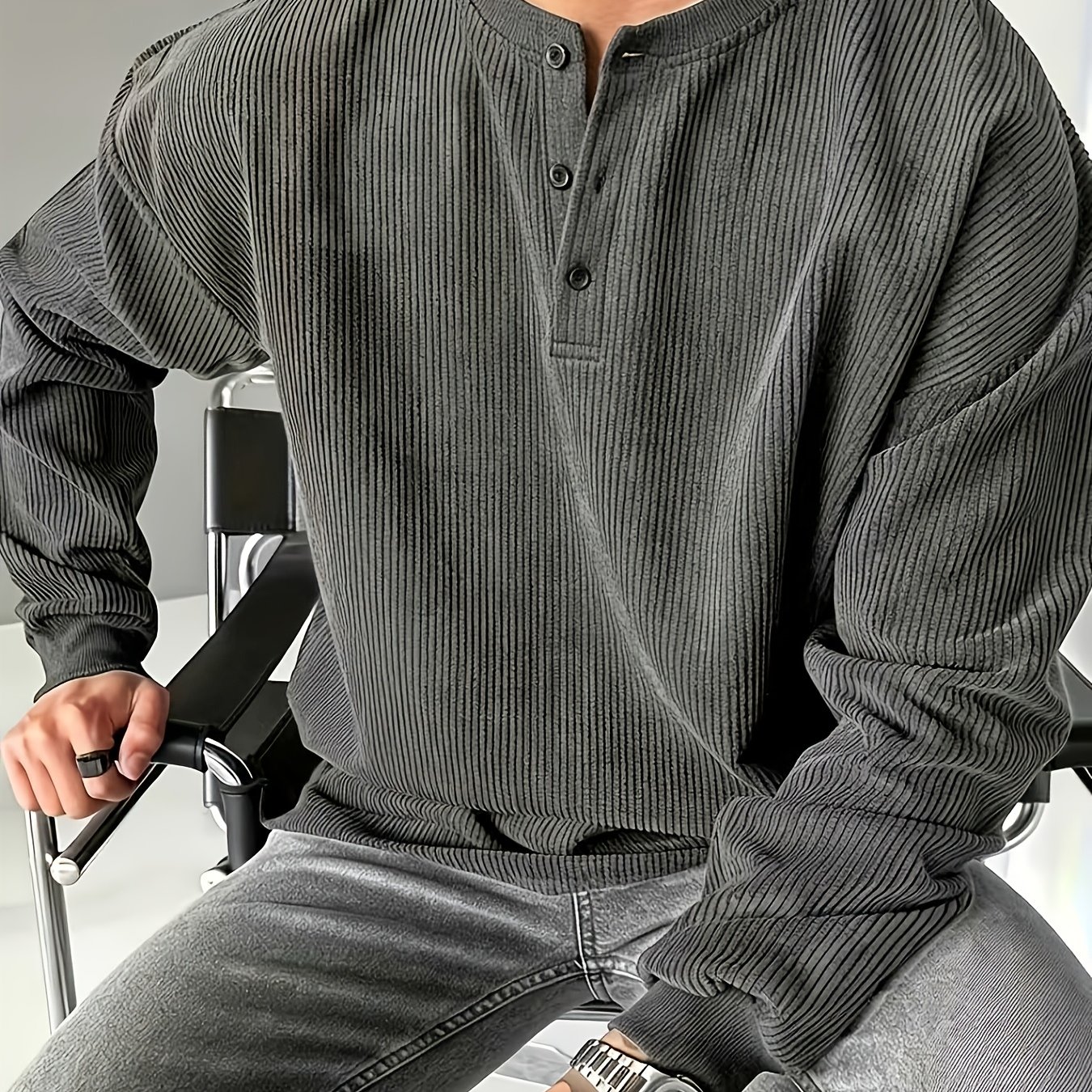 TEMU Men's Casual Versatile Solid Color Long Sleeve Henley Shirt - Casual Leisure - Outdoor Streetwear - Essential For Home And Travel, Casual