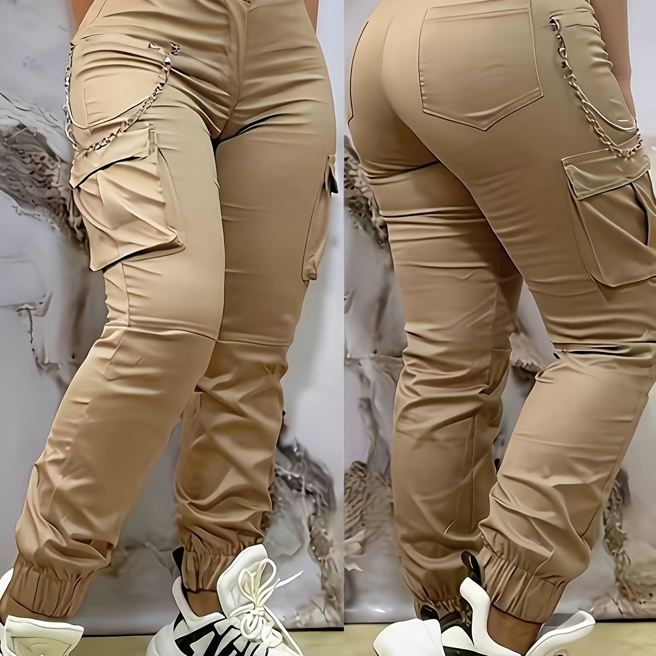 TEMU Women's High Waist Overalls-beige Non-stretch Jeans, Zipper , Casual And Formal Wear Dual-use Spring, Summer And Autumn Daily Pants, Durable