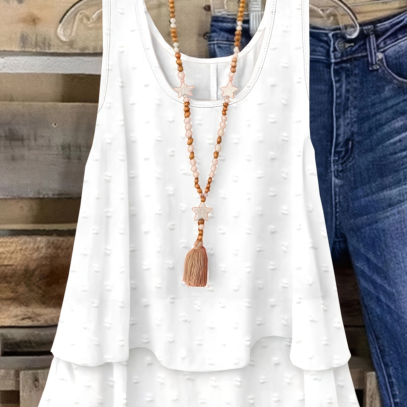 Image of Plus Size - Plus Size - Women's Summer Top, Solid Color Double-layer Top, Fake Two-piece Vest, Casual Sleeveless Vest With Top, Summer Fashion Shirt, Round Neck Top, Semi- Top