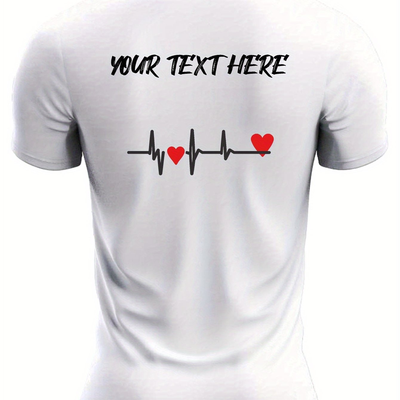 TEMU Custom Men's T-shirt With Personalized Text And Love Symbol, Artistic , White Ink Print On Polyester, Round Neck - Machine Washable