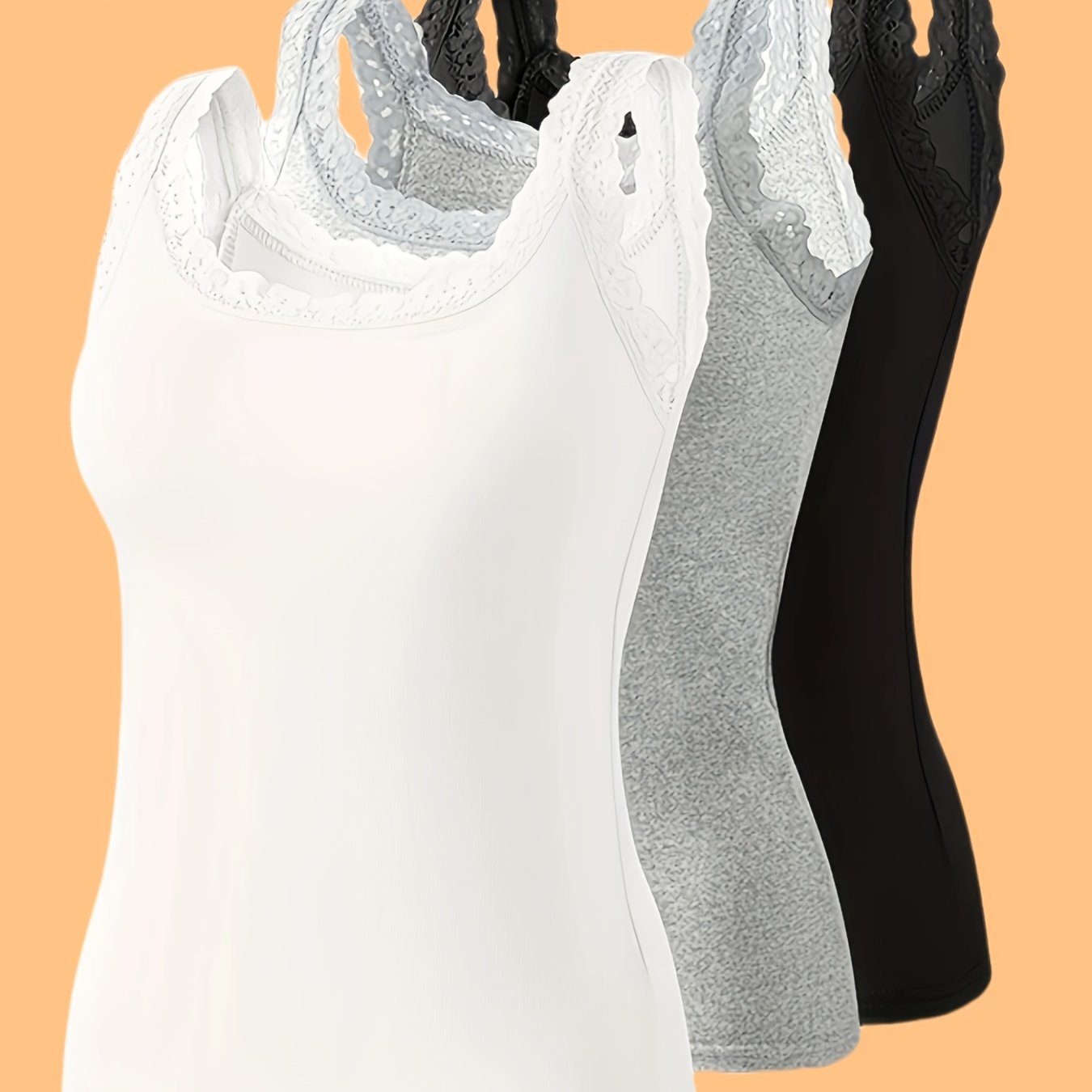TEMU 3pcs Set Lace Cami Tank Tops, Casual Fashion Contrast Versatile Plus Size Top, Outer Wear Base Layer Comfortable Elastic Wardrobe Essential,