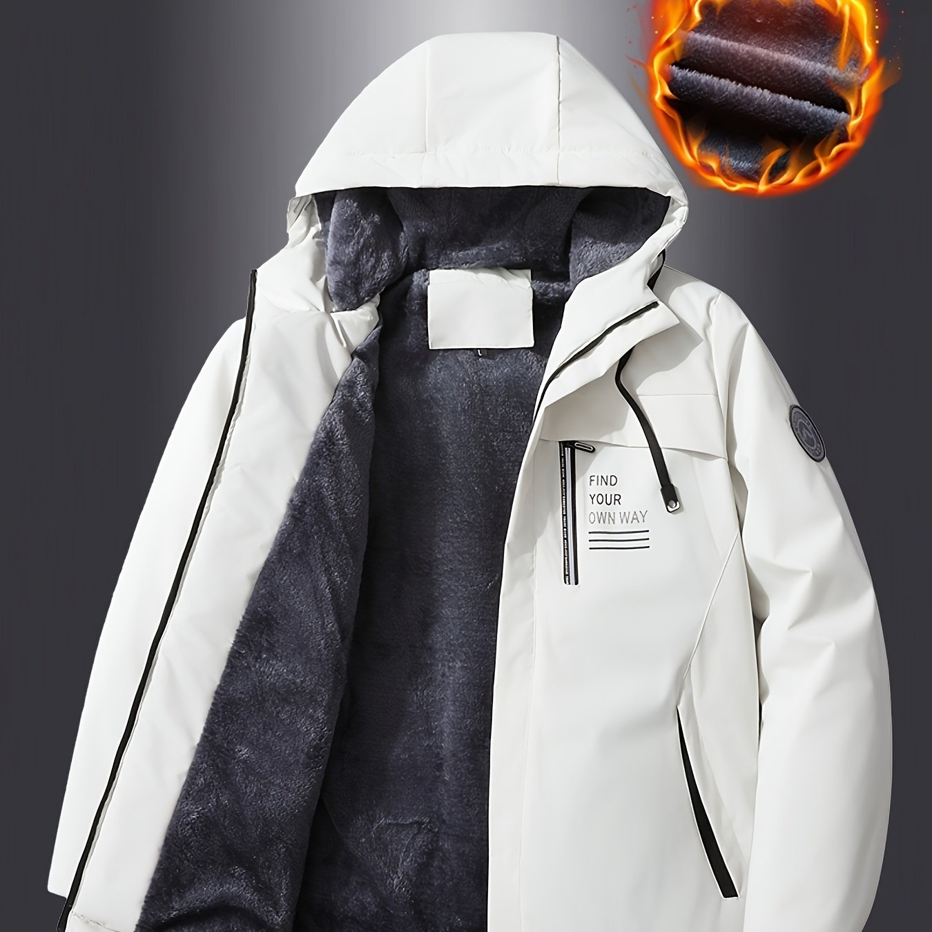 TEMU Men's -lined Thickened Warm Winter Jacket, Cold-proof Outerwear For Men