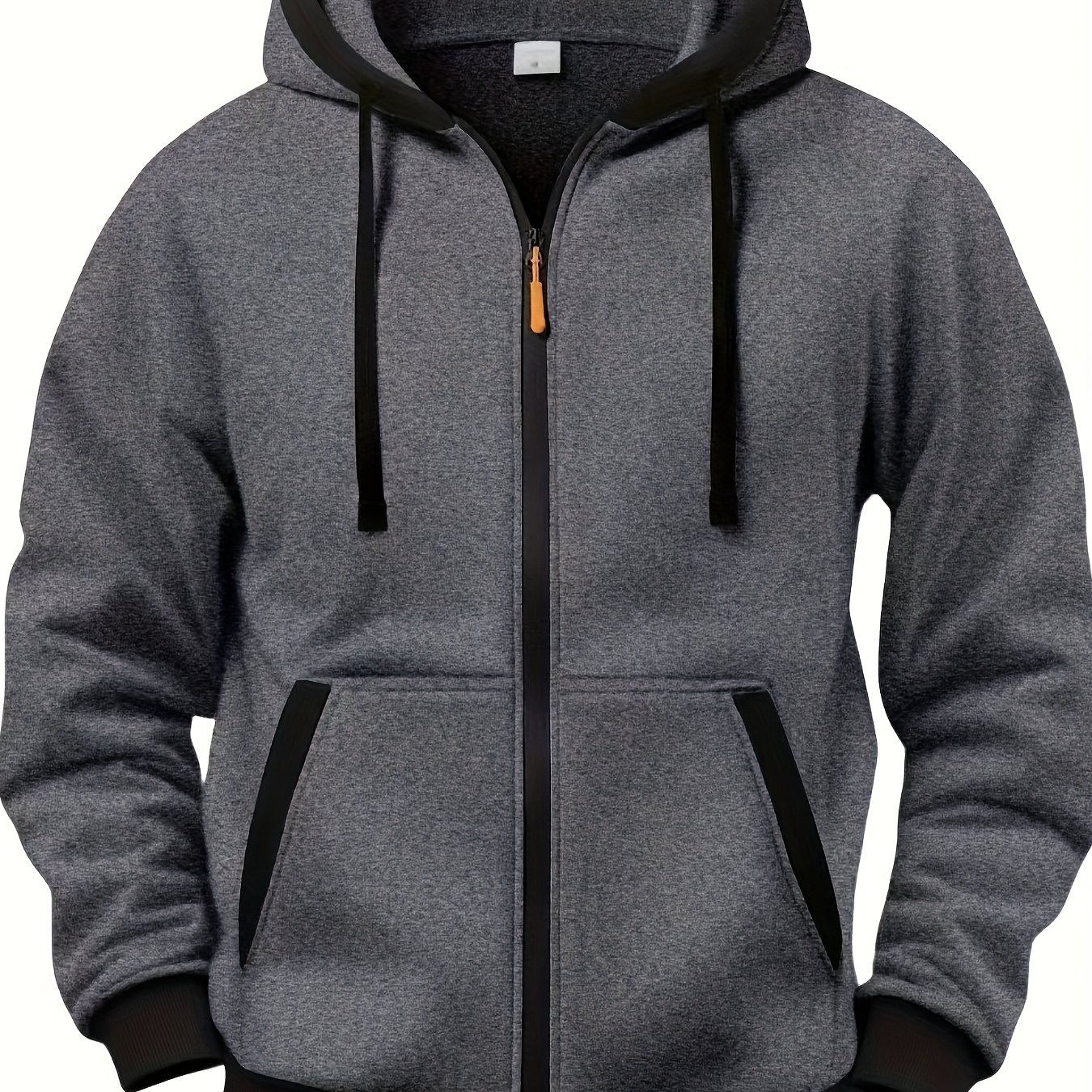 TEMU Men's Casual Athletic Long Sleeve Jacket, Versatile Solid Color Preppy Hooded Top, -block Open Cardigan Sweatshirt