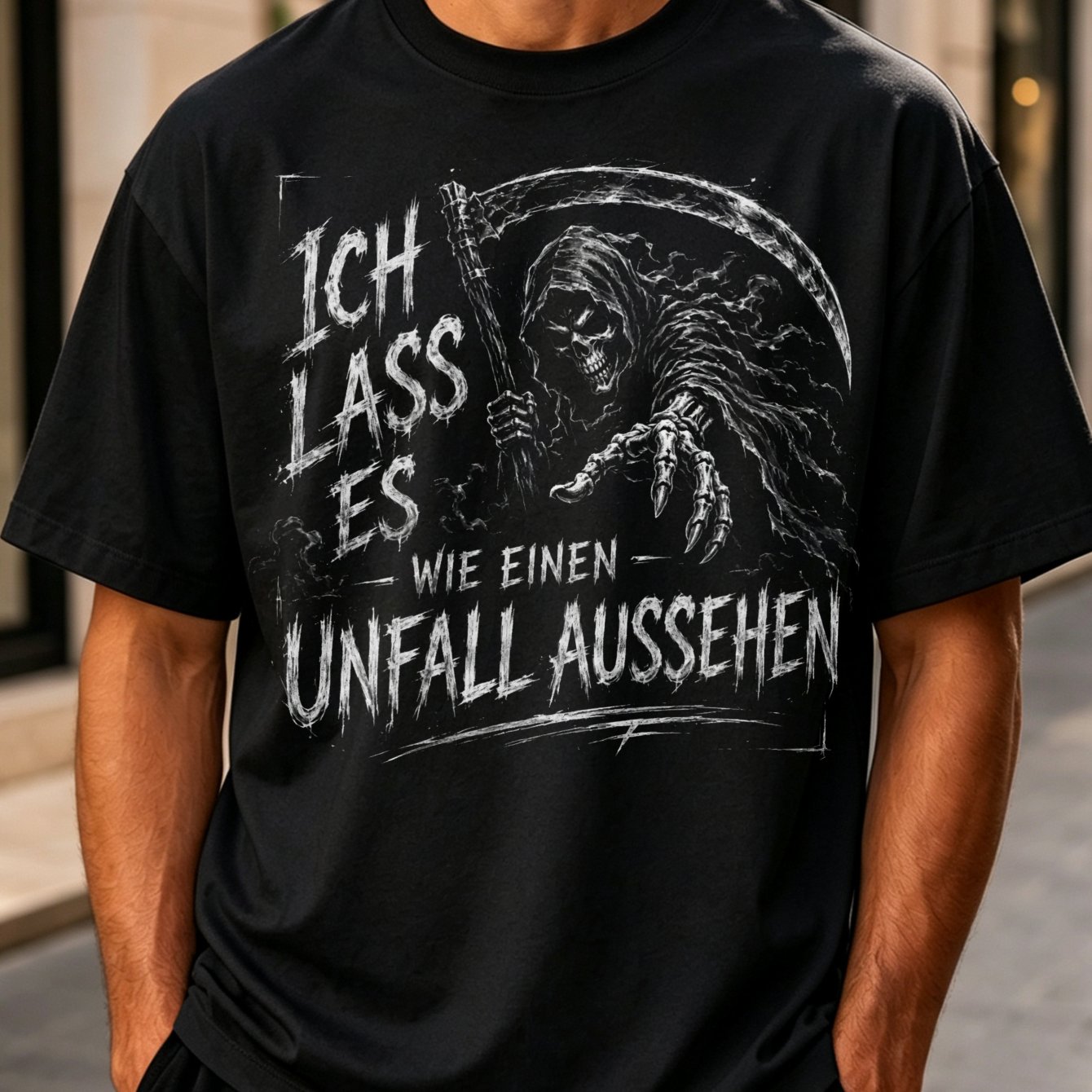 German I An Accident Reaper And Monochrome Scratch Style Graphic T-shirt Men's T-shirt