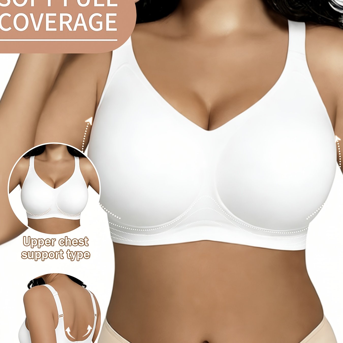 Plus Size Seamless Wide Strap, Solid Color Wire-free, Sexy Women's Bra