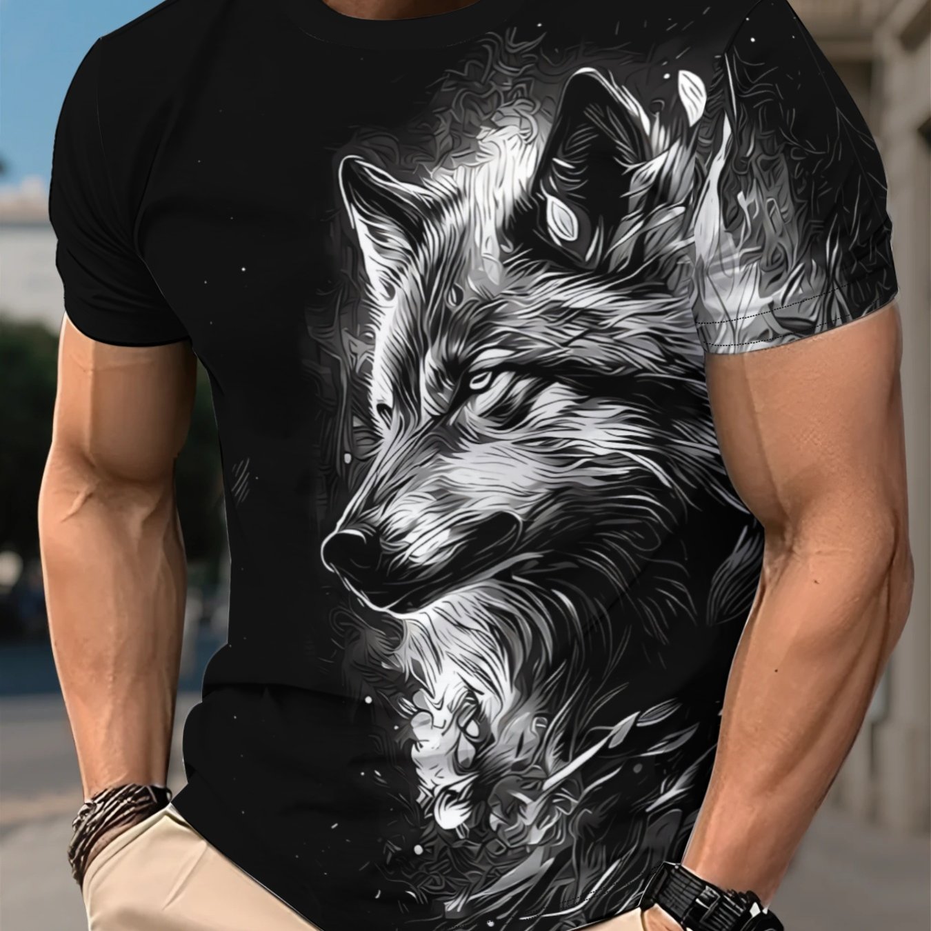 TEMU T-shirt de sport décontracté pour homme avec impression numérique 3D, tissu léger et respirant adapté à un , haut à manches courtes et col rond