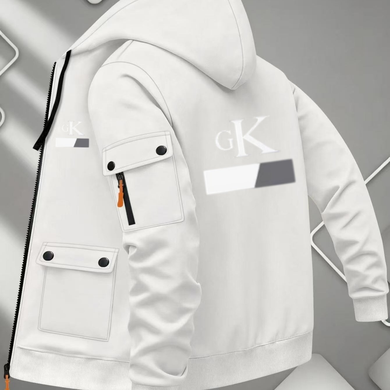 TEMU Veste à capuche cargo décontractée pour homme, style streetwear , avec imprimé bloc de lettres GK et plusieurs poches Capuche Homme