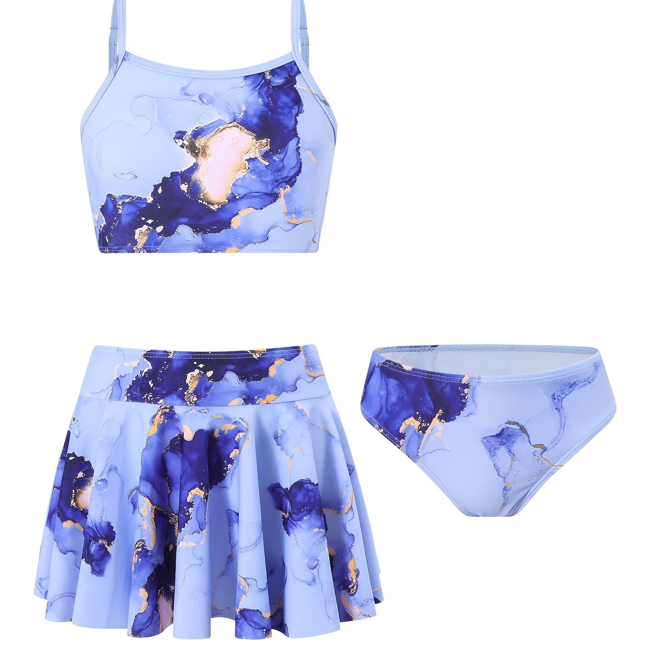 3pcs Floral Bikini Swimsuit With Ruffle Sleeves For Girls