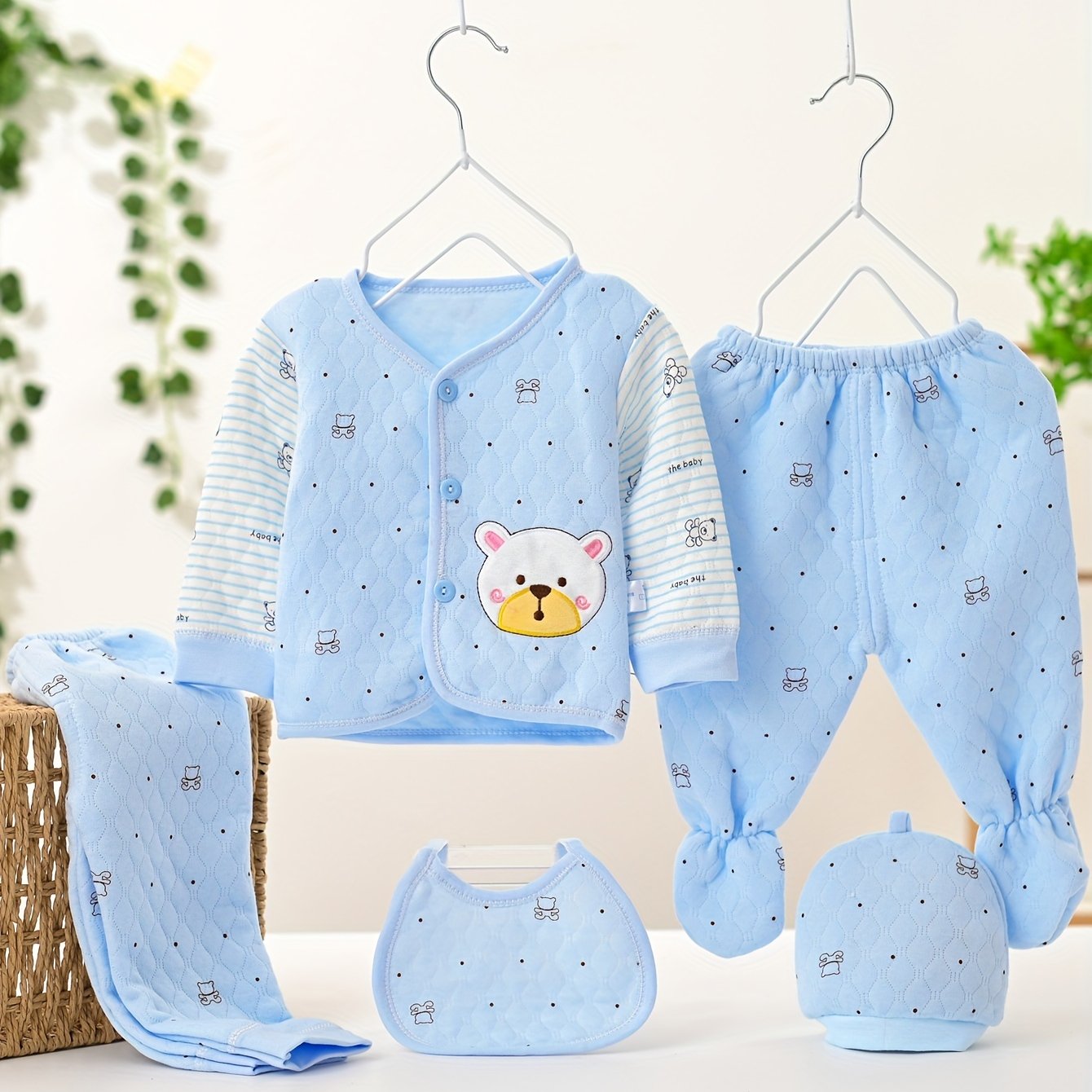 Image of Children's Outerwear Quilted Cotton Set, Children's Clothing Thermal Underwear Set, 5pcs Thermal Wear, Autumn/winter Style