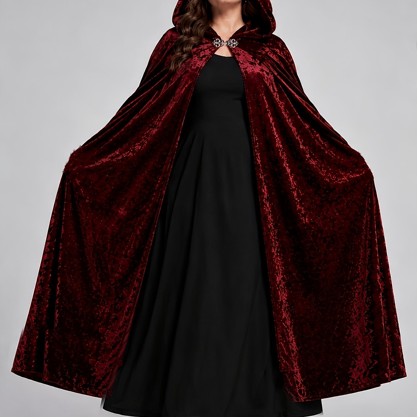 TEMU Women's Halloween Vampire Long Cape, Hooded Gothic Costume, Plus Size Available