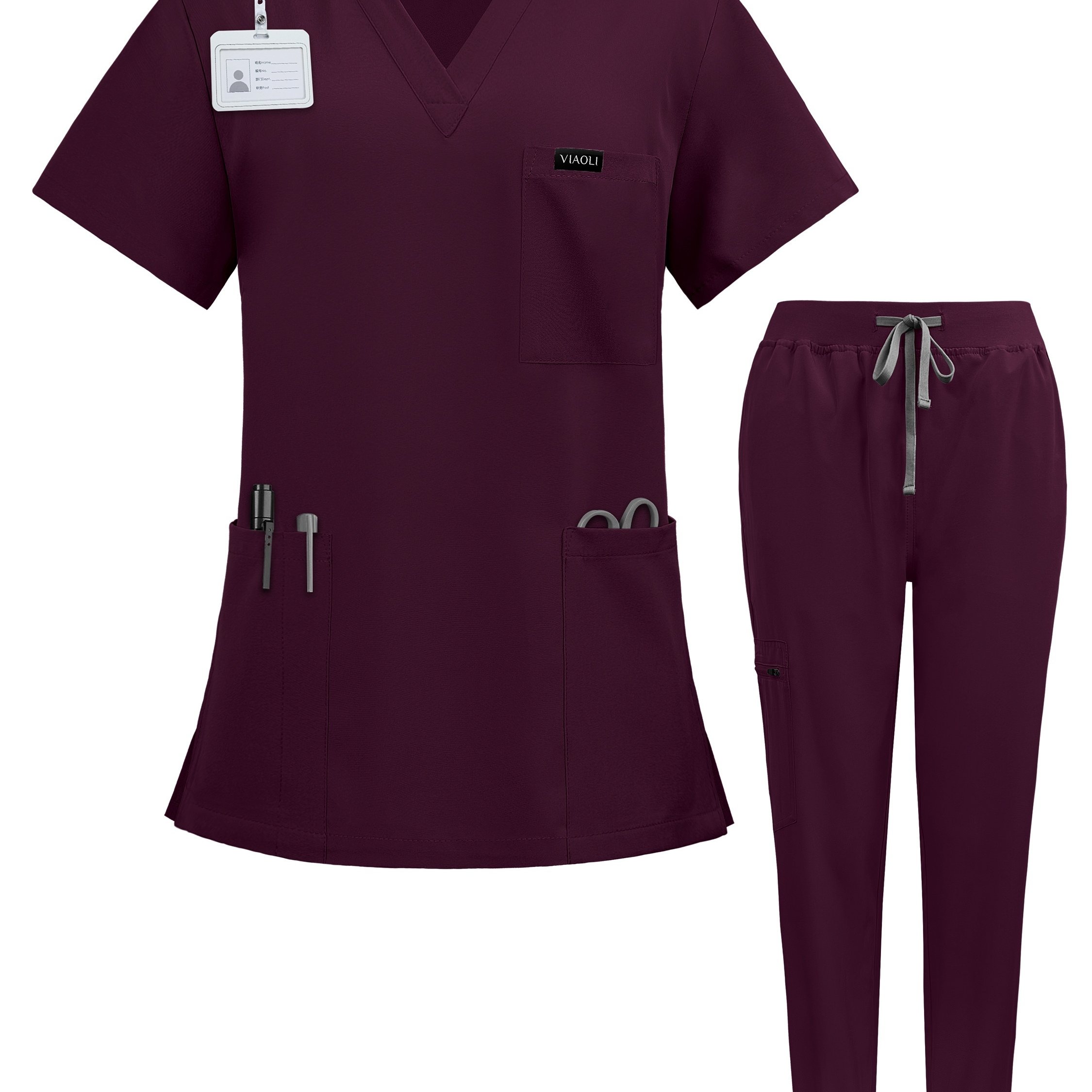 TEMU Unisex Surgical Uniform Nurse Accessories Veterinary Scrub Uniform Work Clothing Nursing Suit, Nurse Scrubs, Nurse Pants, Nursing Scrubs Set For