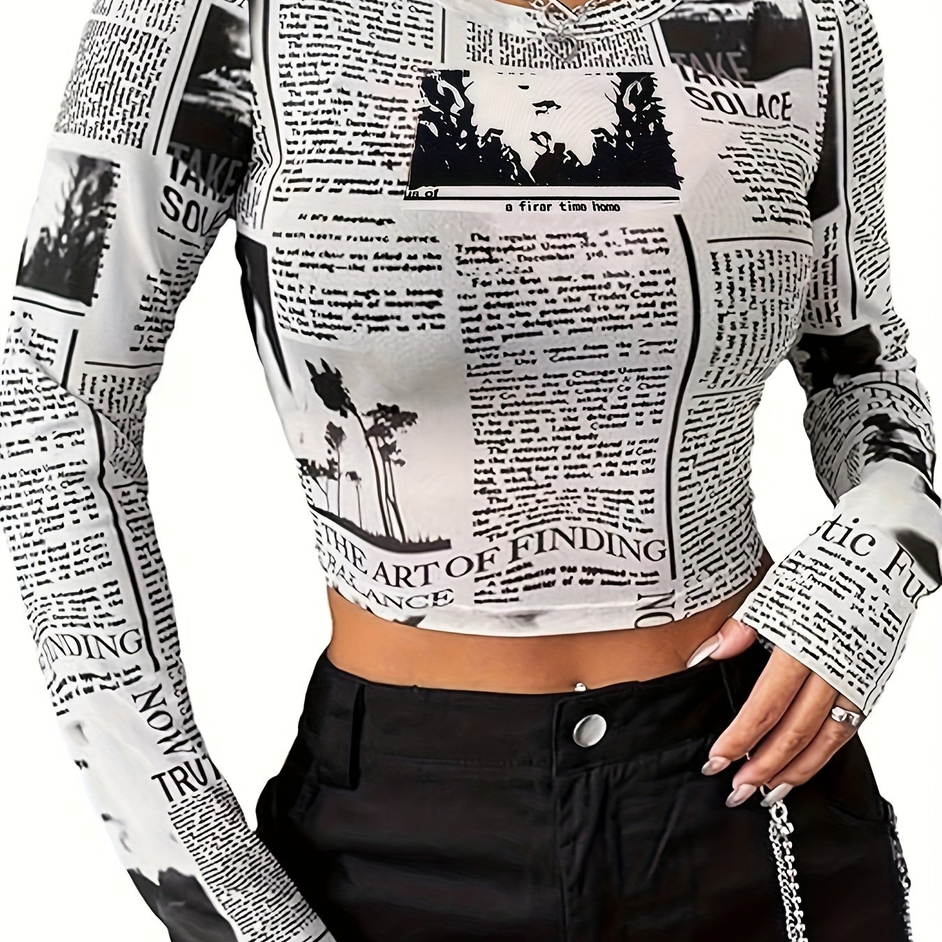 トップス UND SPACE NEWSPAPER PRINT TOP Women Plus Size Newspaper Print Tunic Blouse Top With