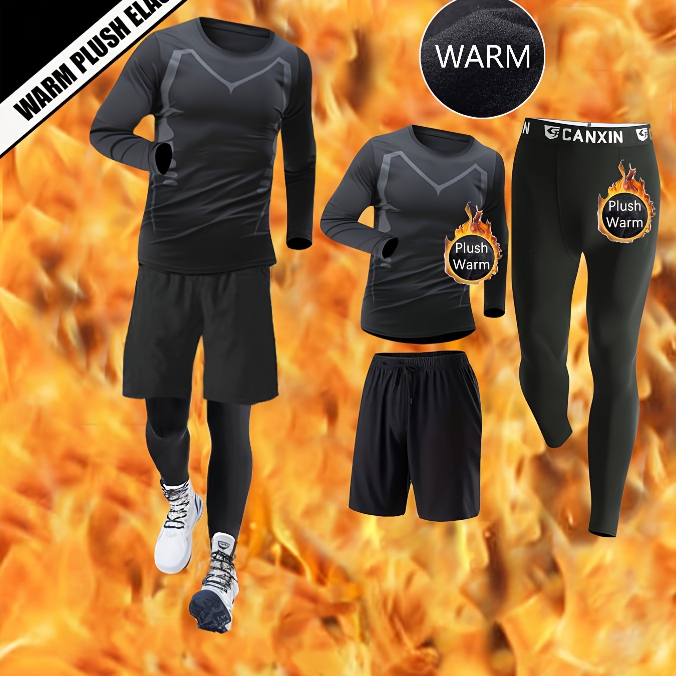 Image of 3pcs Men's Sports Thermal Underwear Set, High-elasticity Compression For Outdoor Running, Cycling, Mountaineering, Winter Skiing, Quick-drying Apparel For Fitness And Gymnastics Training