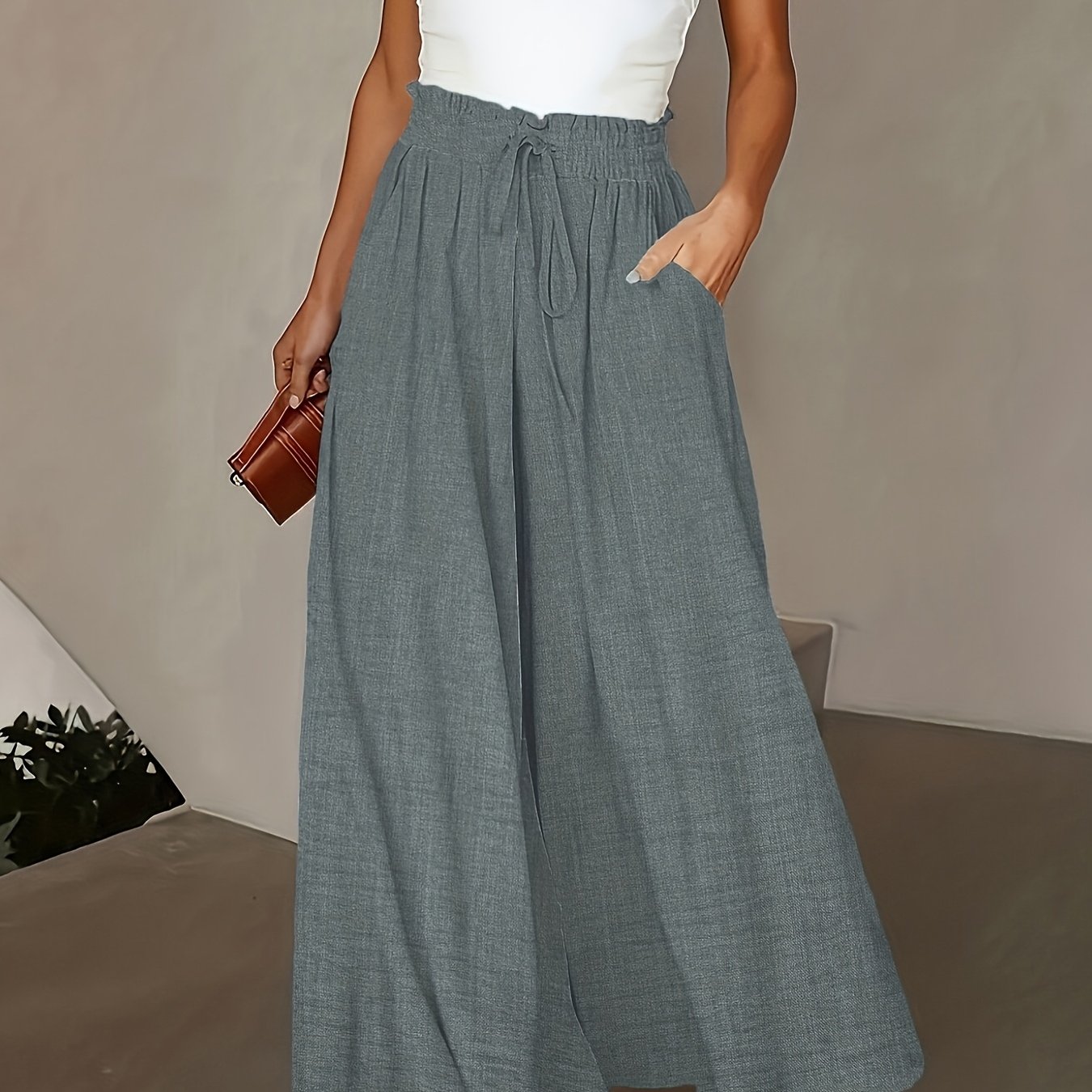 E-shop Frühlings-/Herbst-Damenhose, locker geschnitten, lang, mit Taille-Gewickelungs-Design, elegante und modische Damenhose