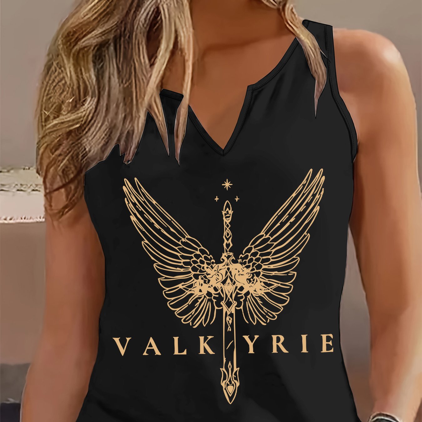 TEMU Débardeur tendance pour femme 5.3, haut imprimé col en V, haut polyvalent et cool pour et l'été