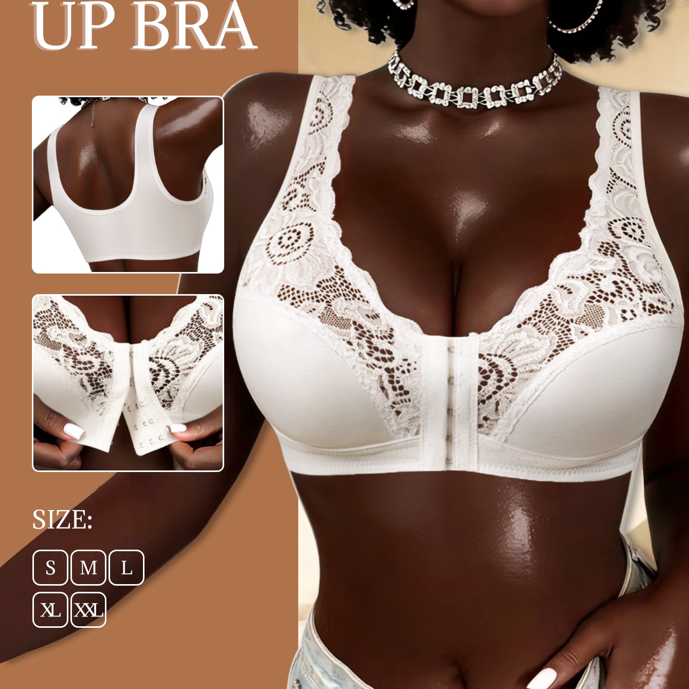 1pc Women's Front-clasp Bra - Wire-free Structure For And Lift, Lace Trim For An Elegant And Romantic Edge