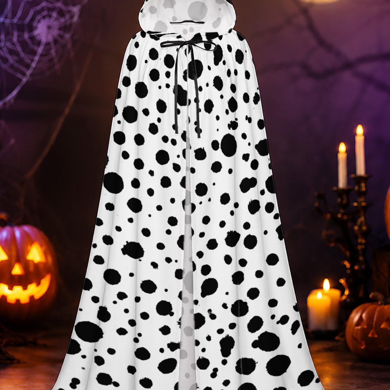 TEMU 1pc, Cape With Dalmatian Inspired Dots Elements For Halloween Cosplay And Christmas Gatherings, Long Hooded Robe Made Of Polyester, Ideal For