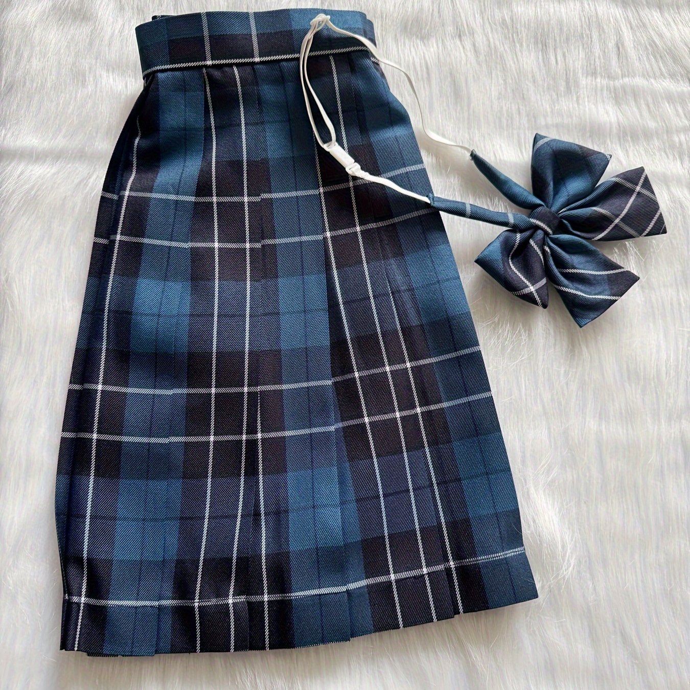 TEMU 2pcs Uniform Skirt/jk Uniform Skirt/ Length/ Skirt/ Pleated Skirt + Bow Tie