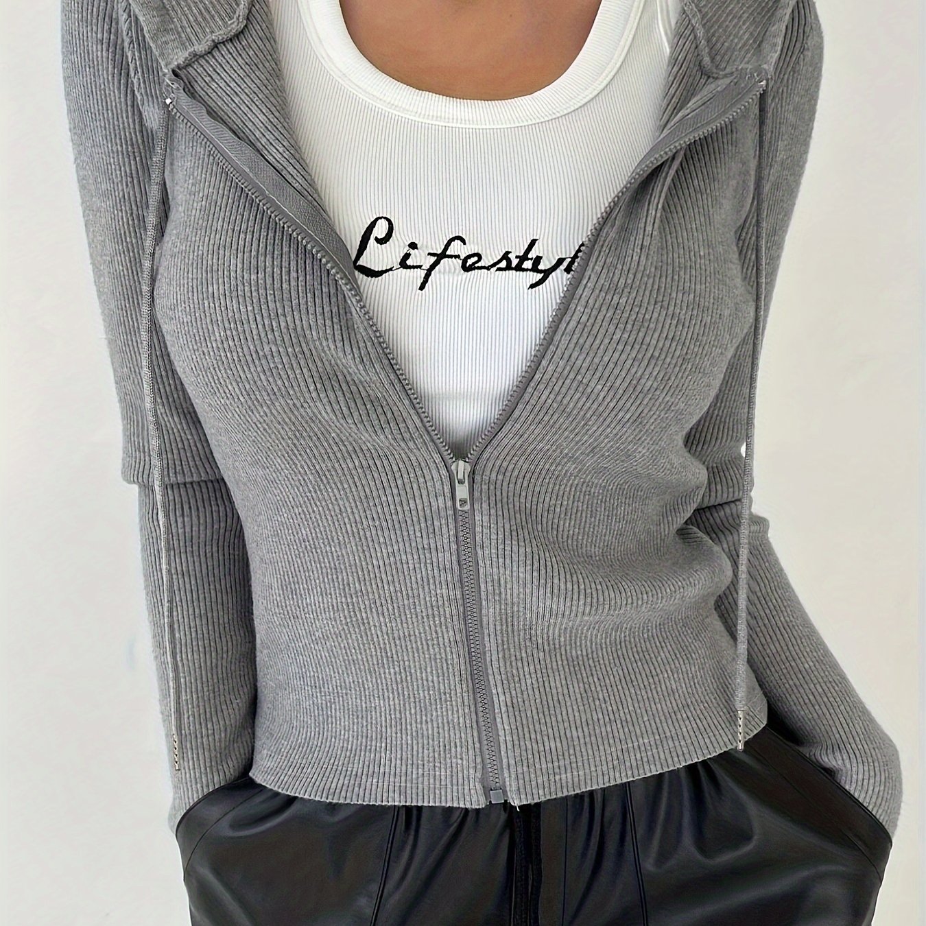 E-shop Damen Slim Fit Einfarbige Kapuzenjacke mit langen Ärmeln, lässige Jacke