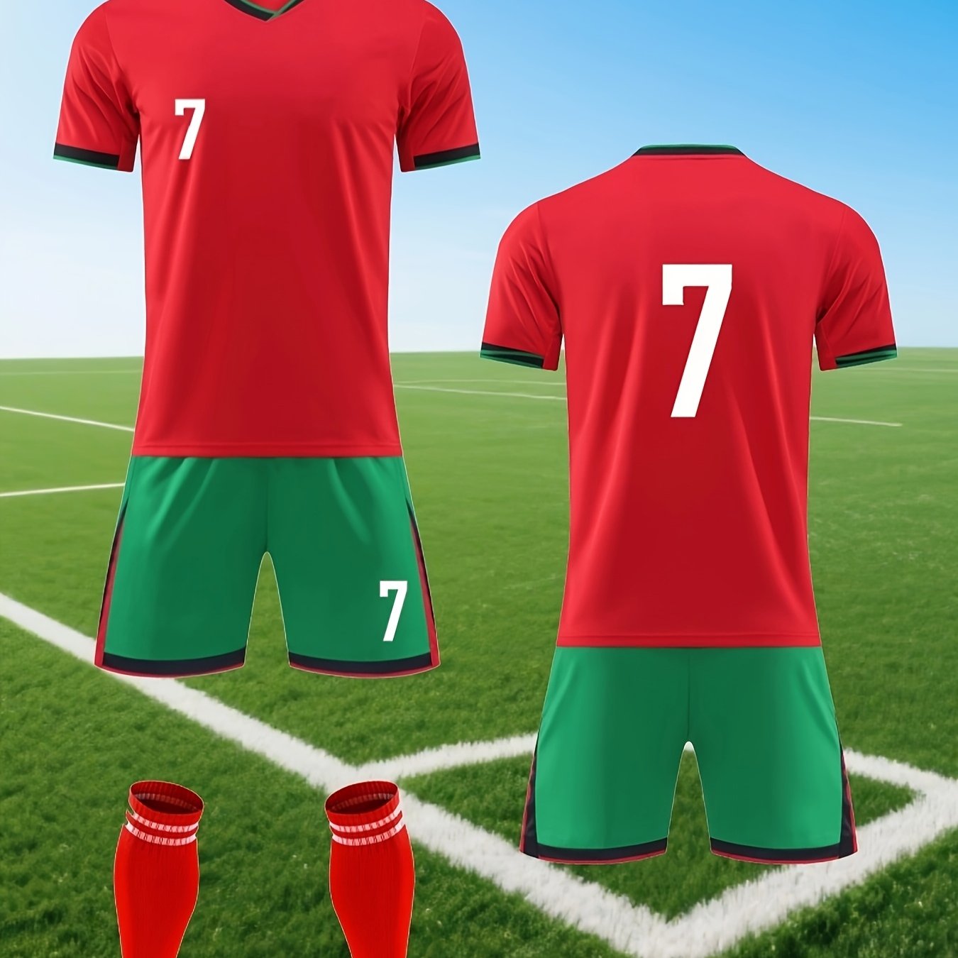 New And Youth Soccer Uniforms, Training Clothes, T-shirts, Shorts, Moisture-wicking, Quick-dry Sets + Free Socks, For Outdoor, Sweat-resistant