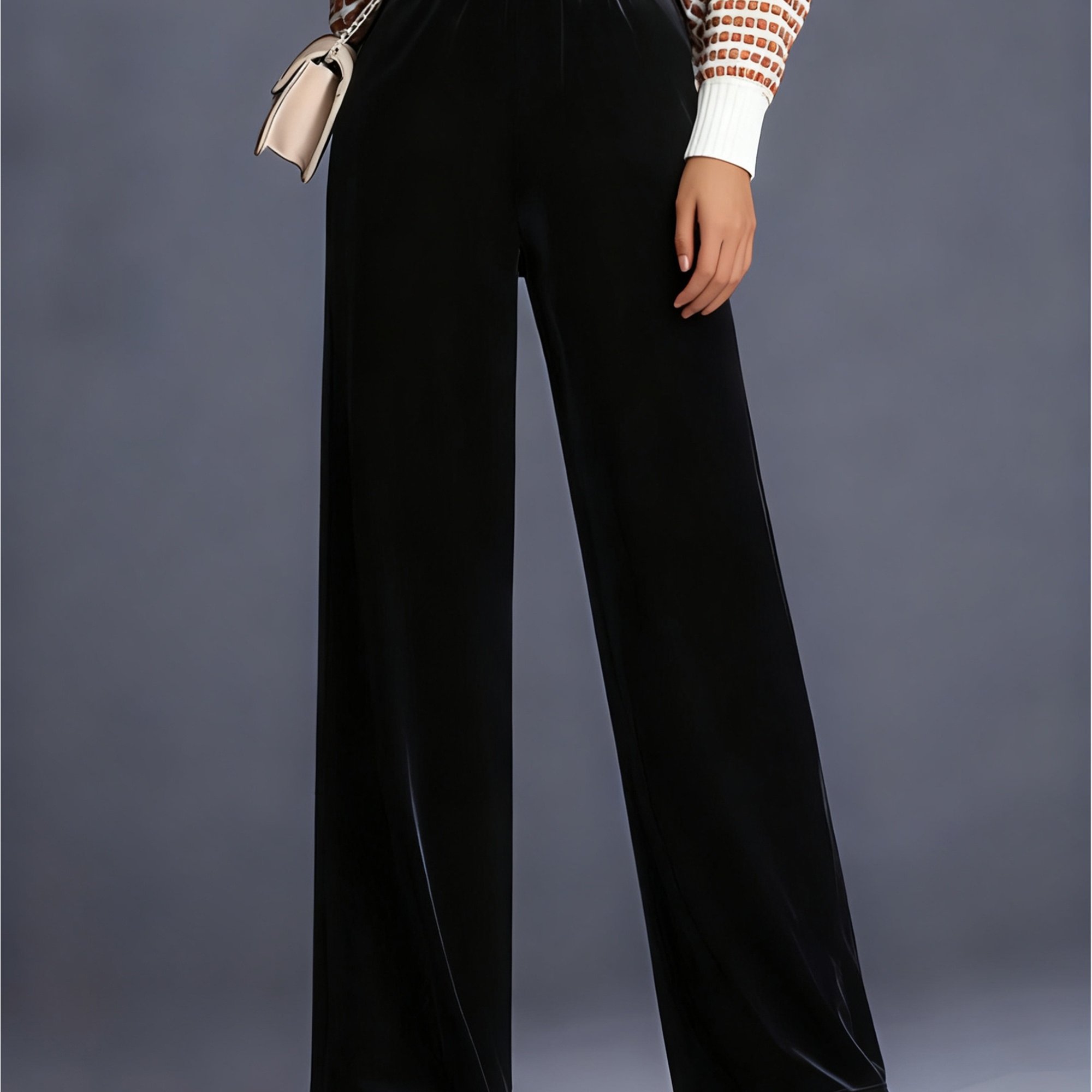 TEMU Elegant Casual Daily Comfortable Loose Wide-leg Velvet Women's Pants