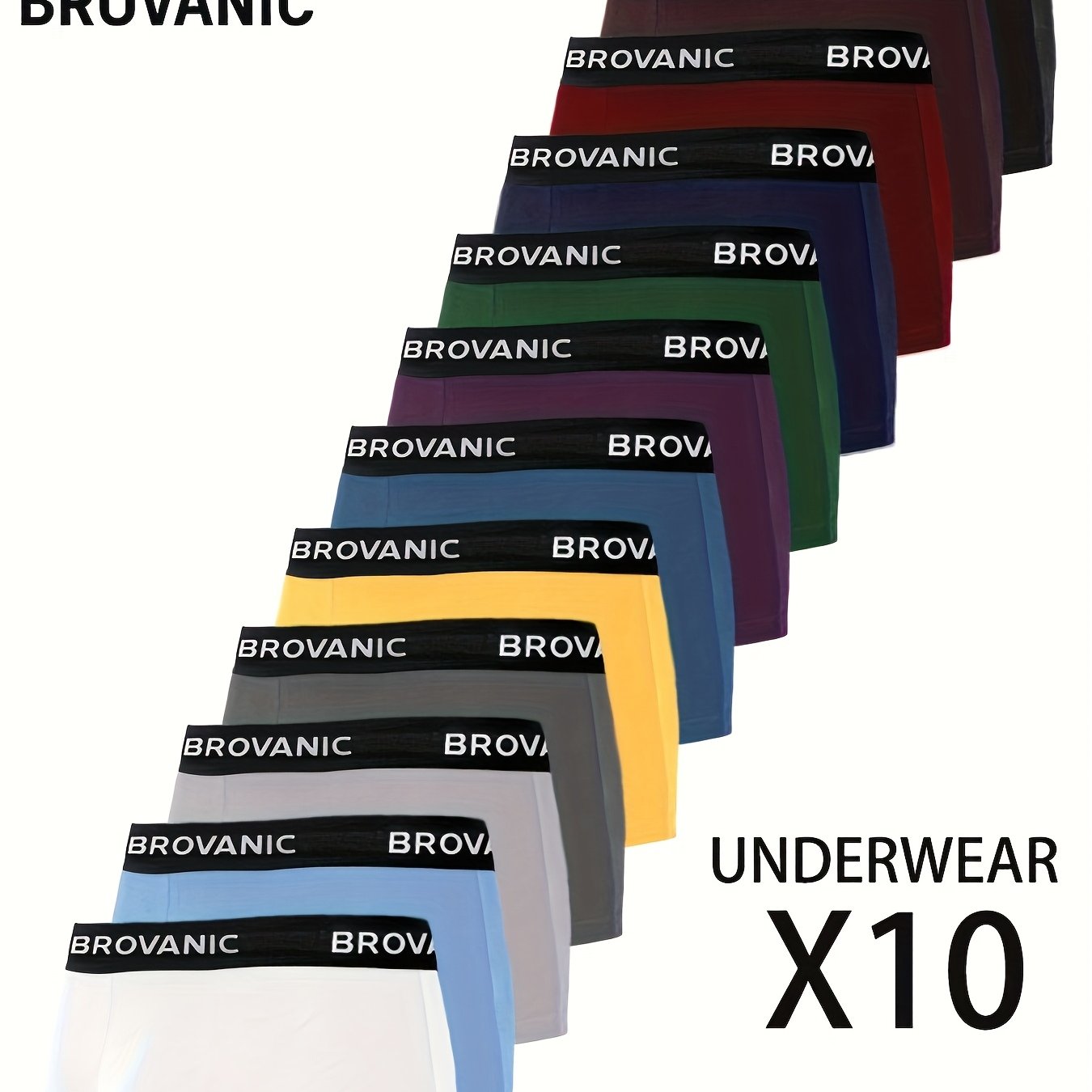 E-shop BROVANIC 10er-Pack Herrenunterwäsche in verschiedenen einfarbigen Ausführungen, atmungsaktiv für den täglichen Freizeitgebrauch, ultra-bequemer
