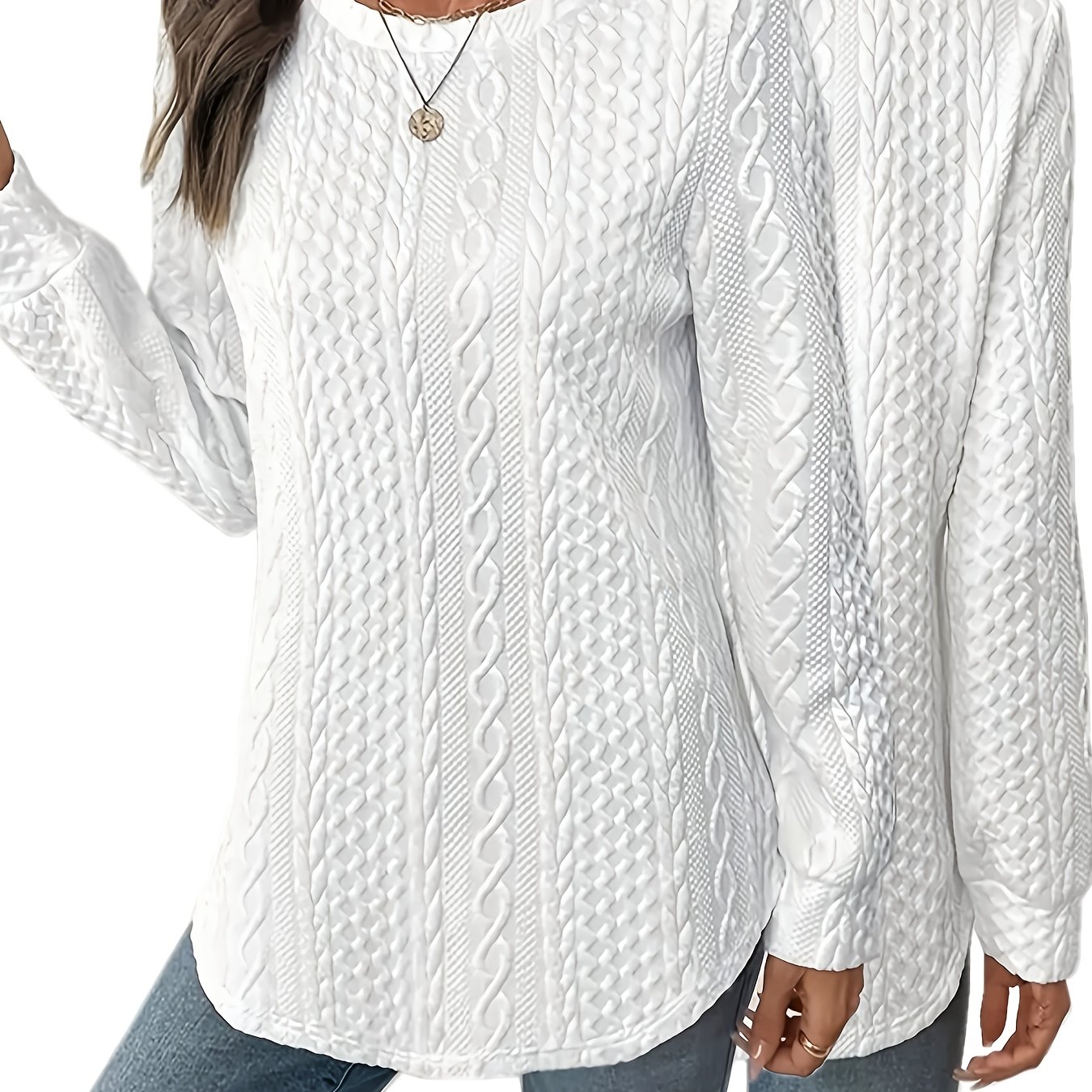 Image of Plus Size - Plus Size - -border Round Neck Fashion Casual Comfortable Fabric T-shirt Plus Size Women's Clothing