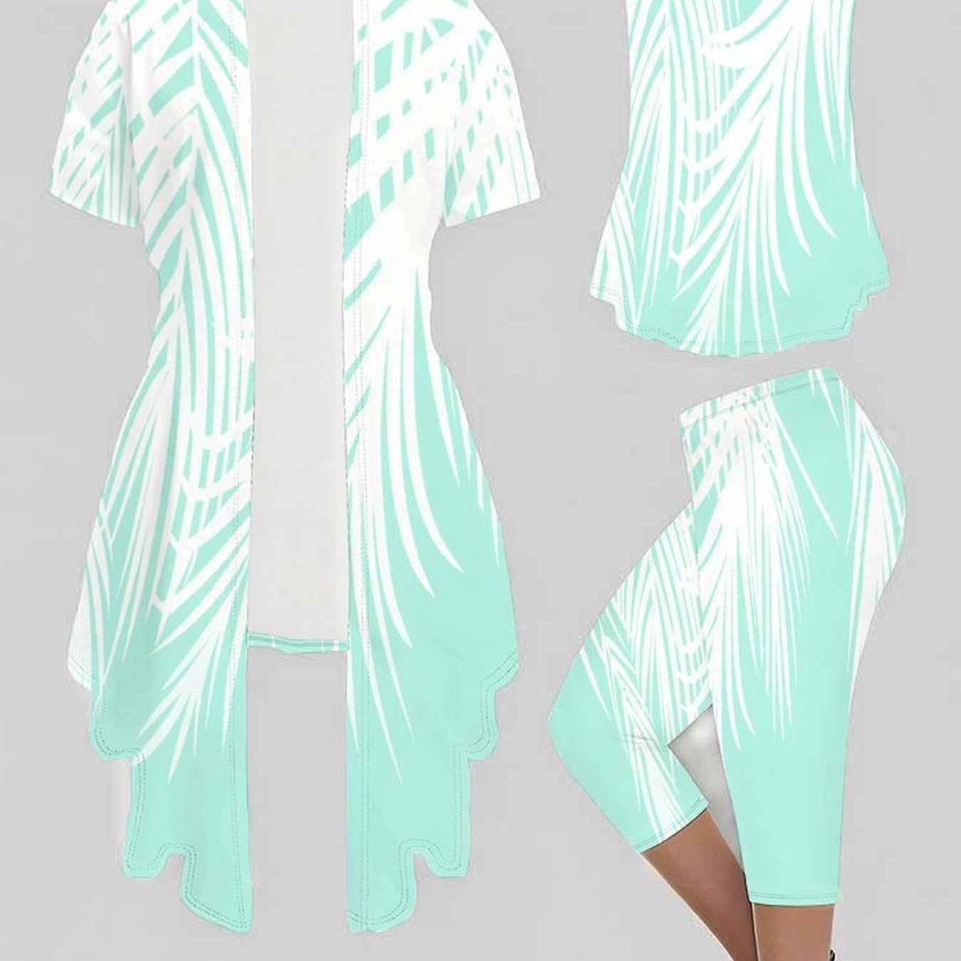 Image of Plus Size Women's 3pcs Outfit For Spring Summer Autumn, Short Sleeve Jacket And Camisole Top And Cropped Capri Pants, Mix-and-match Botanical Floral Print Suit