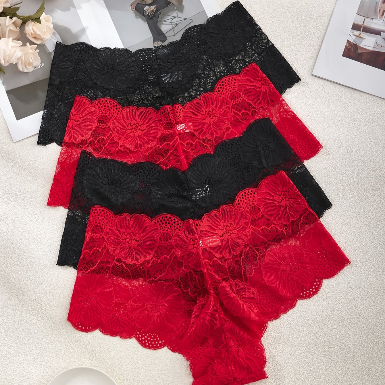 4pcs Plus Size Women Lace Sexy Underwear Panties Breathable