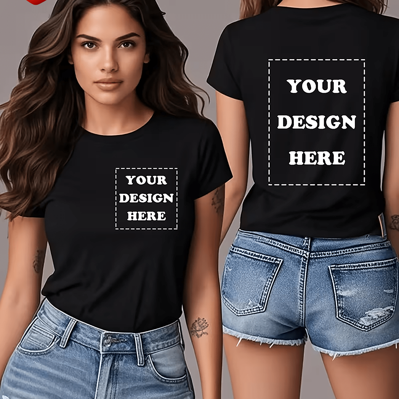 TEMU Customizable Women's Casual T-shirt For Front And Back - Breathable Stretch Short Sleeve Crew Neck Top With Printed Design Area, Machine